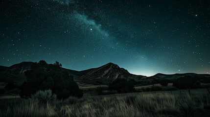Beautiful Mountain Landscape with Stars and Milky Way at Night