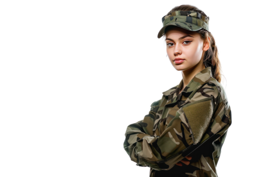 Beautiful Asian girl wearing military uniform