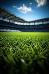 football stadium with lights - soccer field background - grass close up in sports arena - background - generative ai	
