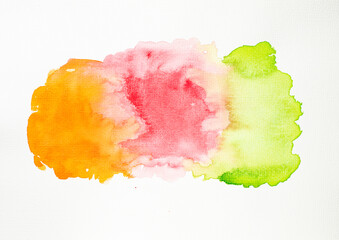 Colorful abstract watercolor paints on white canvas