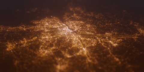 Street lights map of Gothenburg (Sweden) with tilt-shift effect, view from east. Imitation of macro...