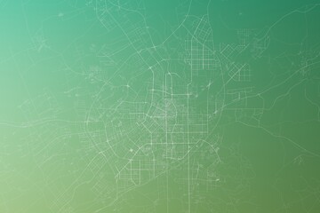 Map of the streets of Changchun (China) made with white lines on yellowish green gradient background. Top view. 3d render, illustration - obrazy, fototapety, plakaty