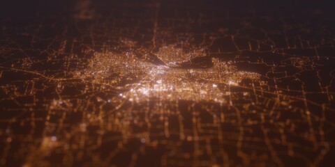 Street lights map of Salem (Oregon, USA) with tilt-shift effect, view from east. Imitation of macro shot with blurred background. 3d render, selective focus