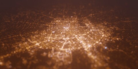 Street lights map of San Antonio (Texas, USA) with tilt-shift effect, view from north. Imitation of...