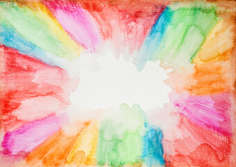 Colorful abstract watercolor paints on white canvas