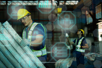 Team of  Engineers Use Tablet with visualize screen of the data statistic with ai technology in factory.