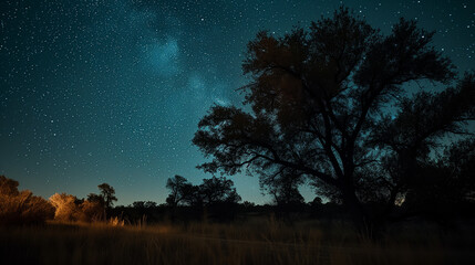 Fototapeta na wymiar Beautiful Landscape with Stars and Milkyway at Night