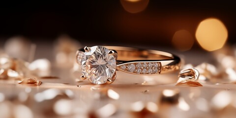 Golden engagement ring with diamonds 