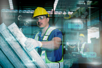 Team of  Engineers Use Tablet with visualize screen of the data statistic with ai technology in factory.