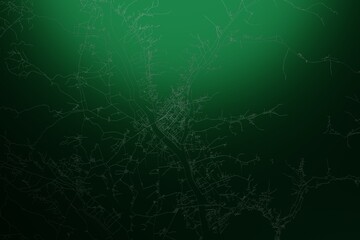 Street map of Hamhung (North Korea) engraved on green metal background. Light is coming from top. 3d render, illustration