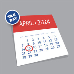 Tax Day Reminder Vector Template, Design Element with Marked Payday - USA Tax Deadline Concept, Due Date for IRS Federal Income Tax Returns: 15th April 2024 - 756356470