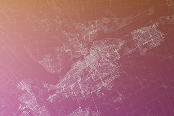 Map of the streets of Ottawa (Canada) made with white lines on pinkish red gradient background. Top view. 3d render, illustration - obrazy, fototapety, plakaty