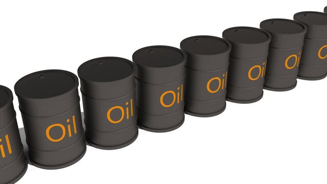 Oil gasoline black metal barrel in row able to loop endless 4k