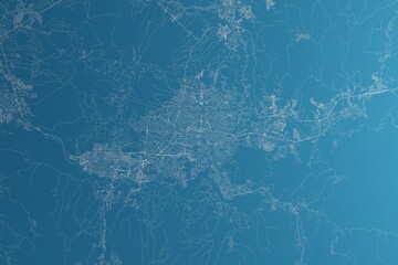 Map of the streets of San Salvador (El Salvador) made with white lines on blue paper. Rough background. 3d render, illustration