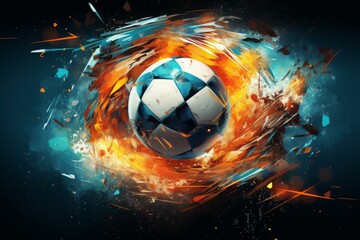 Fototapeta premium Stunning Soccer ball explosion. Goal fire. Generate Ai