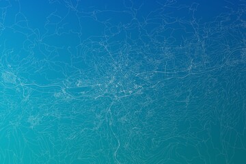 Map of the streets of Innsbruck (Austria) made with white lines on greenish blue gradient background. 3d render, illustration - obrazy, fototapety, plakaty