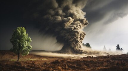 Destructive tornado capturing raw power and devastation, transforming landscape with force
