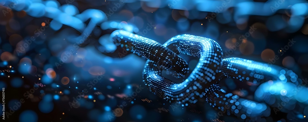 Poster close-up view of a blockchain network. concept blockchain technology, digital currency, cryptocurren