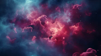Poster Vibrant abstract macro shot of vibrant space nebula and colorful cloud formation in cosmic sky © chelmicky