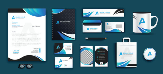 Corporate company branding  stationary identity items  template design includes business cards, letterhead, invoices and complete set of business profile guideline pack - obrazy, fototapety, plakaty