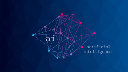 Artificial Intelligence. Triangle gradient background. Network pattern. Machine learning. Smart digital technology. AI vector illustration. Blue and pink design element - 756358059