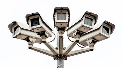 Cluster of security cameras on a pole.