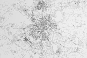 Map of the streets of Yekaterinburg (Russia) on white background. 3d render, illustration