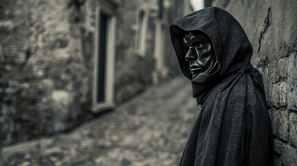 Mysterious figure in a hooded cloak.