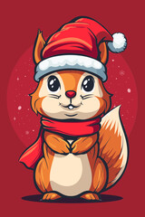 Cute Christmas Squirrel in Scarf and Hat Vector Illustration