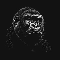 Black Gorilla Portrait with One Eye, Svg Clipart