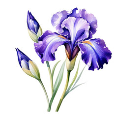 Iris flower watercolor style with transparent background