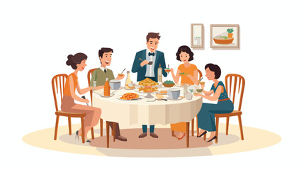 Fototapeta na wymiar A dollhouse family hosting a fancy dinner party 