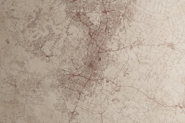 Map of Austin (Texas, USA) on an old vintage sheet of paper. Retro style grunge paper with light coming from right. 3d render