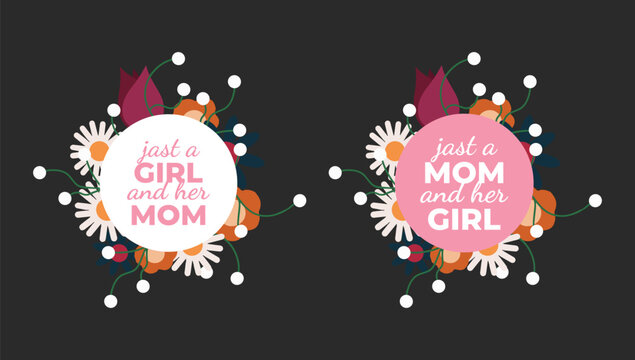 Vector drawing flowers Print for gift for mom and daughter Poster banner label template Vector file design elements.
