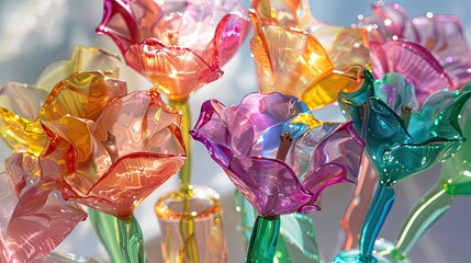 Translucent multicolored glass flowers - obrazy, fototapety, plakaty