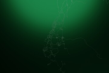 Street map of Moroni (Comores) engraved on green metal background. Light is coming from top. 3d render, illustration