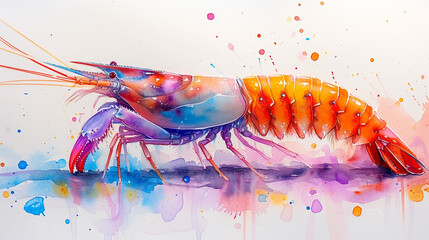 Shrimp animal watercolor