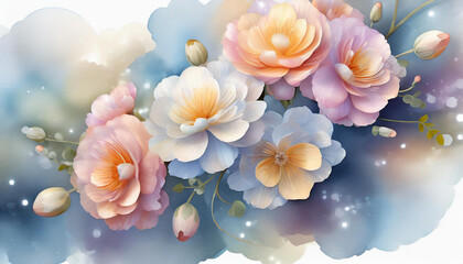 Piękna kwiatowa akwarela, dekoracyjna tapeta generative ai - obrazy, fototapety, plakaty
