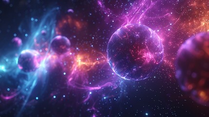 Obraz na płótnie Canvas Violett leuchtende Planeten im Universum.