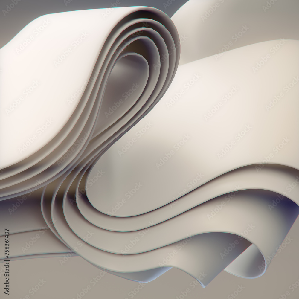 Poster modern background with trendy wave white fabric. 3d rendering digital illustration