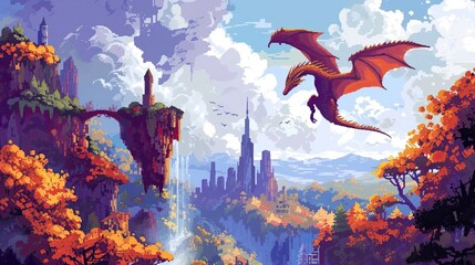 Fototapeta na wymiar Pixel dragon. Style, . Generated by AI