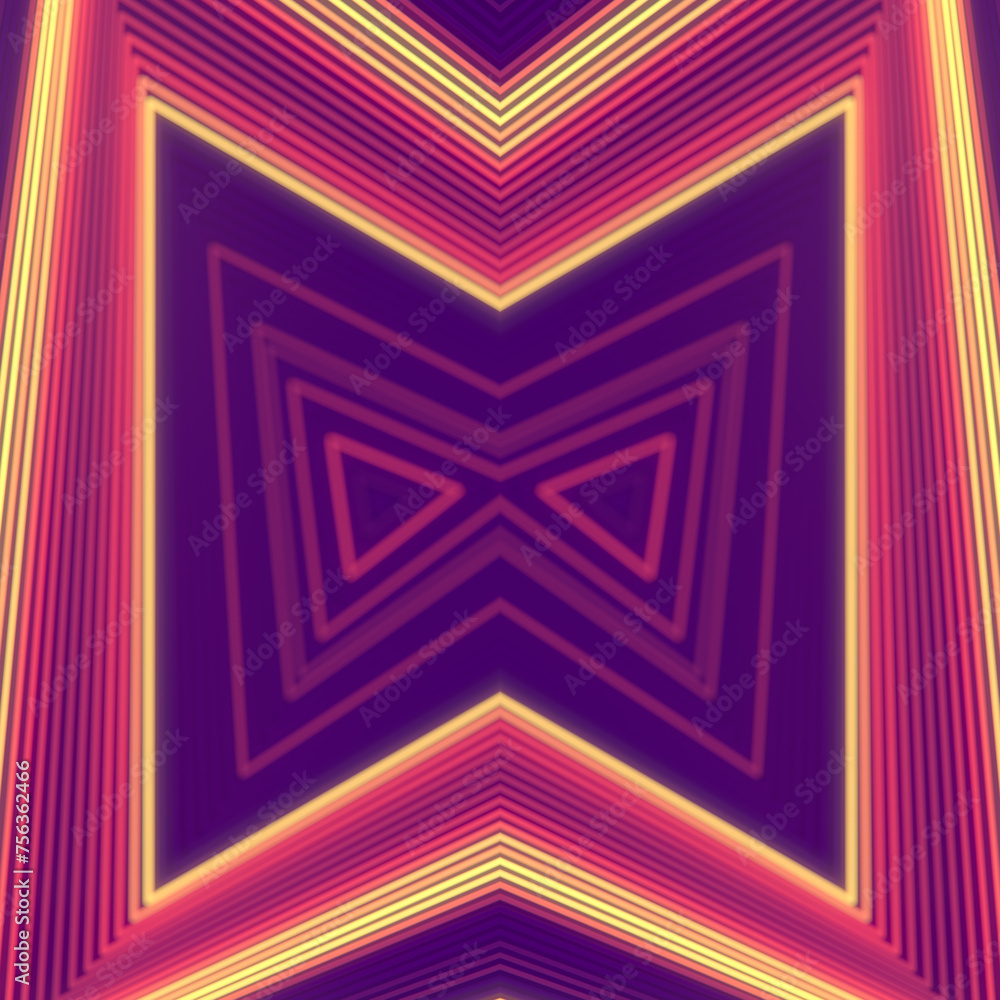 Leinwandbilder burning led light strips in the form of symmetrically arranged triangles. 3d rendering illustration