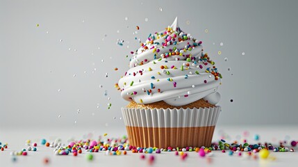 Pixel cupcake with sprinkles. Style, raisins, baking, tea, dough, pastry, cake, oven, sweet, tasty, muffin, food, dessert, flour, shape. Generated by AI
