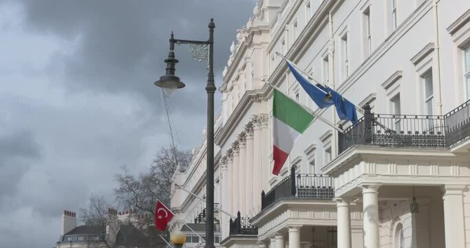 Iralian flag within Belgravia, London, United Kingdom