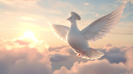 Elegant 3D white dove carrying a nurse cap peace and healing