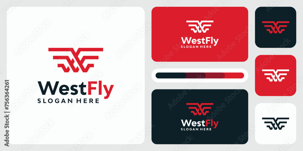 Poster vector logo design for the initials letter a w in the shape of a wing line in a modern, simple, clea
