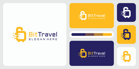 Geometric pixel suitcase silhouette shape vector logo design with modern, simple, clean and abstract style.