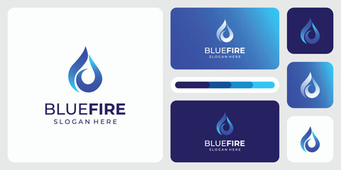 Blue flame silhouette shape vector logo design with modern, simple, clean and abstract style.