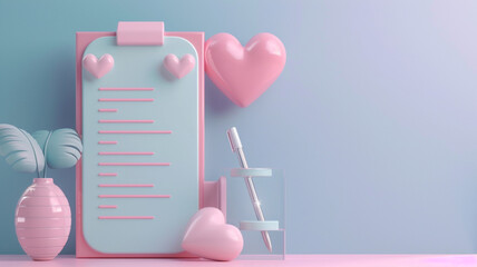 Wishlist creation feature banner 3D heart and list icons
