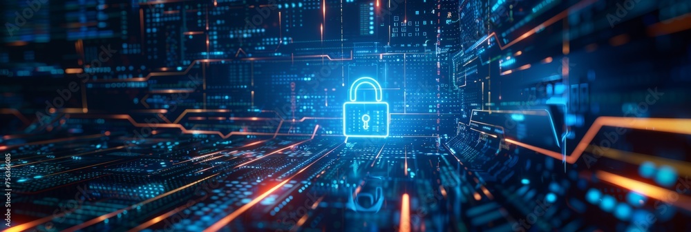 Poster cyber security and information or network protection. future cyber technology web services for busin